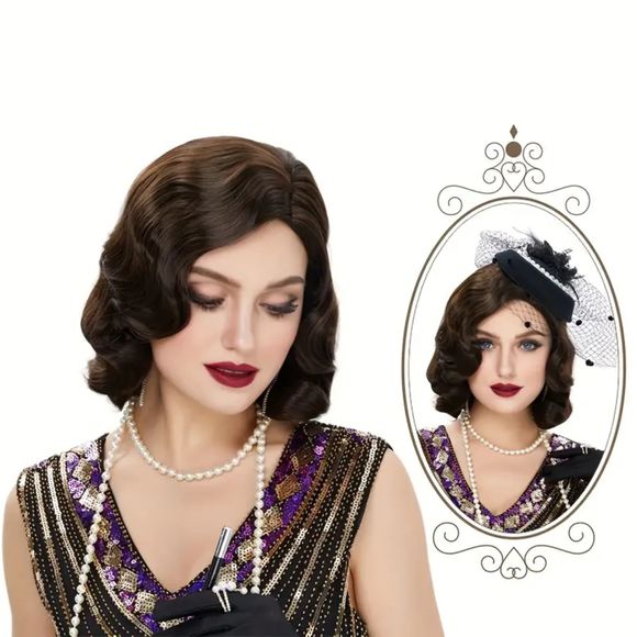 Cosplay Wig Classical 80s Water Wave Synthetic Fiber Hair Replacement Wig Brown - Picture 5 of 8